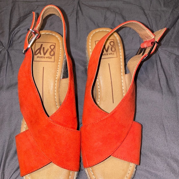 Orange suede stacked platform heels - Picture 1 of 5